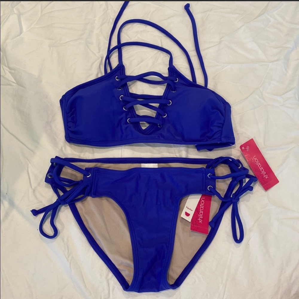 Blue Side-Tie Bikini Bottoms